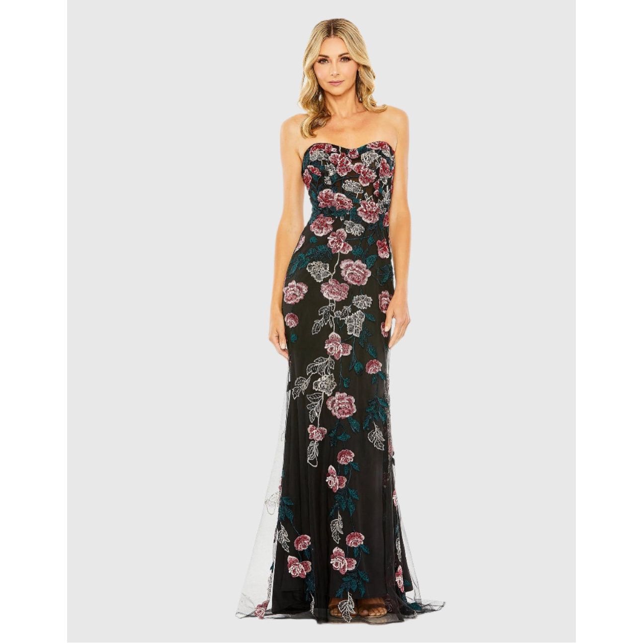 Nwt Mac Duggal Strapless Floral Embroidered Gown Size 12 $898